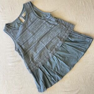 Altar'd State Womens XS Dusty Blue Lace Crochet Peplum Sleeveless Top